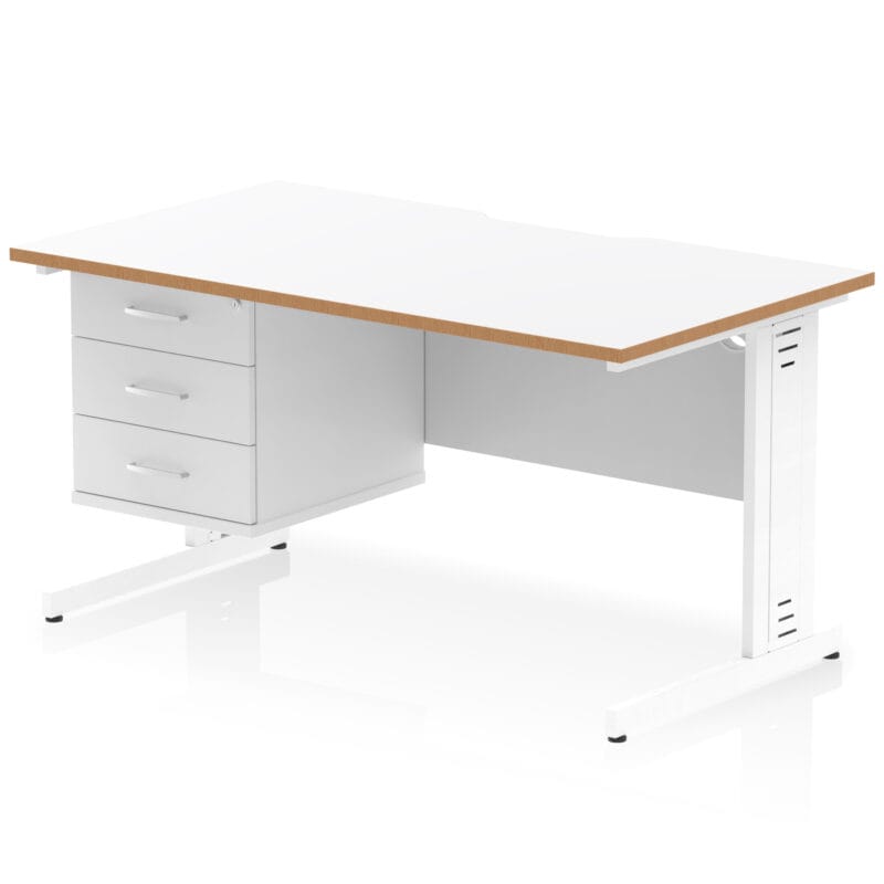 Impulse Scalloped Edge 1400mm Cable Managed Straight Desk With Single Fixed Pedestal - Image 2