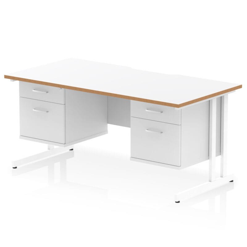 Impulse Scalloped Edge 1600mm Cantilever Straight Desk With Two Fixed Pedestal - Image 2