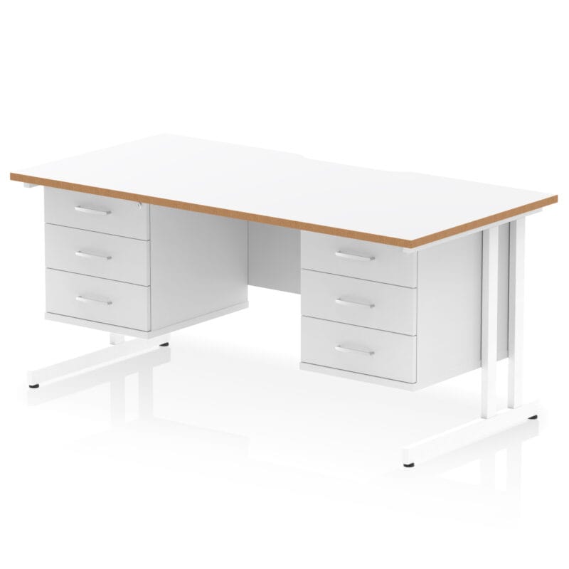 Impulse Scalloped Edge 1600mm Cantilever Straight Desk With Two Fixed Pedestal - Image 3
