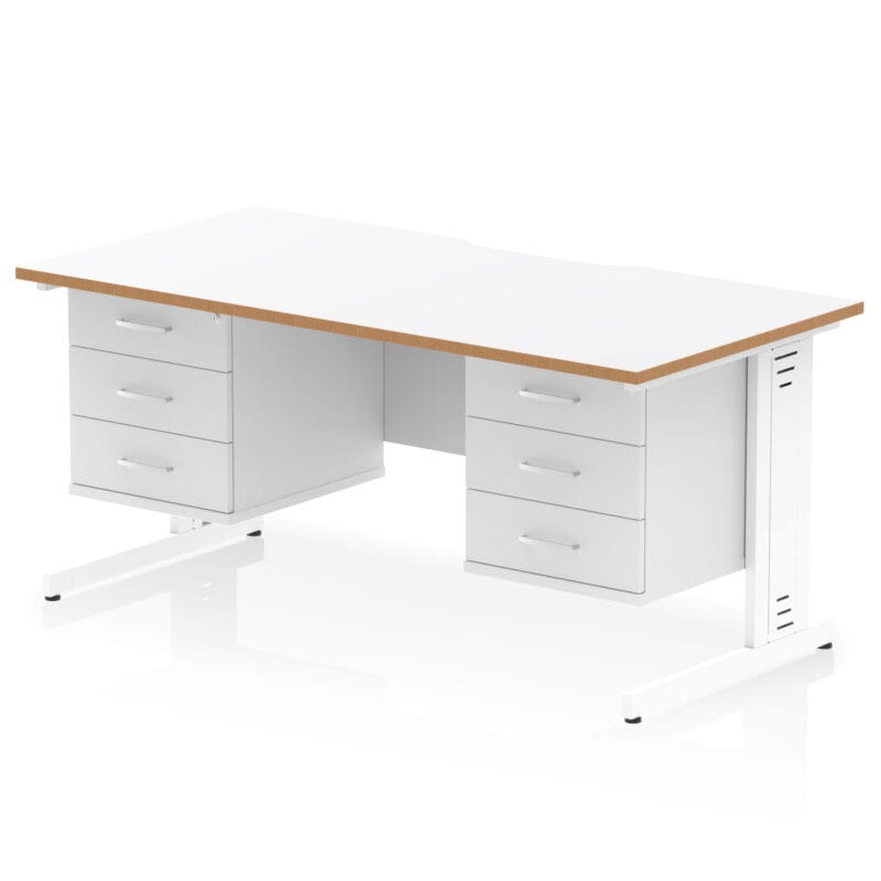 Impulse Scalloped Edge 1600mm Cable Managed Straight Desk With Two Fixed Pedestal - Image 3